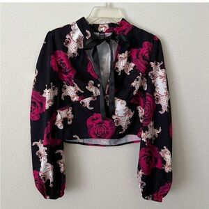Floral Black and Red Shirt